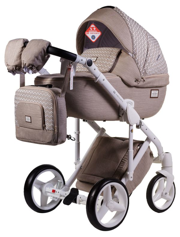 Коляска 2 в 1 Adamex Luciano jeans Q205 капучіно (зигзаг)