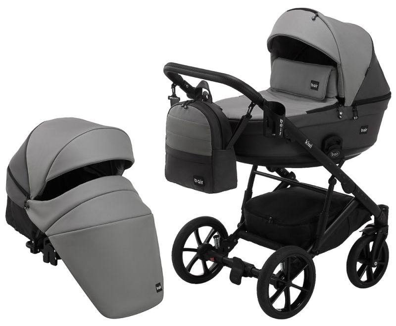 Коляска 2 в 1 Bair Kiwi кожа 100% BK-21/15 серый - графит