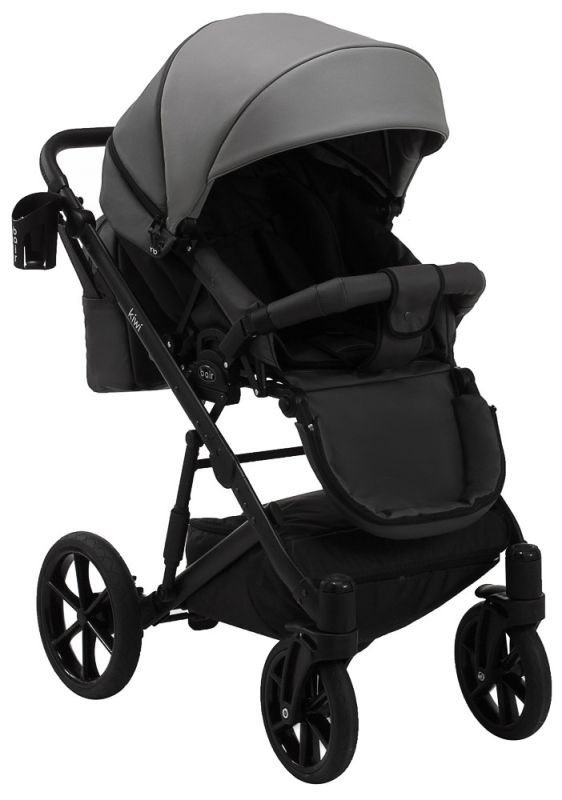 Коляска 2 в 1 Bair Kiwi кожа 100% BK-21/15 серый - графит