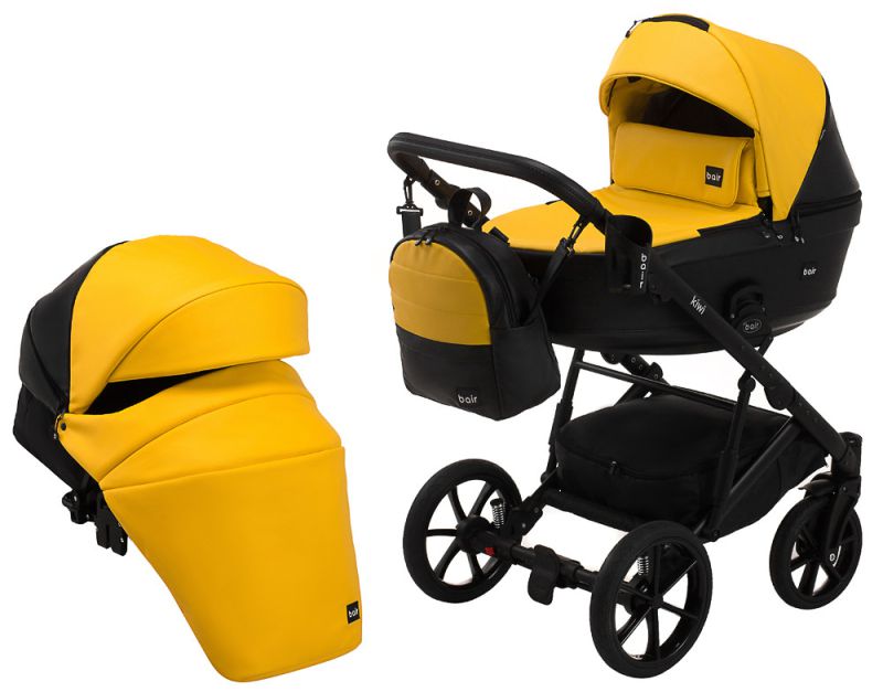 Коляска 2 в 1 Bair Kiwi кожа 100% BK-63/15 желтый - черный
