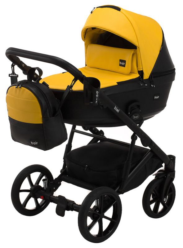 Коляска 2 в 1 Bair Kiwi кожа 100% BK-63/15 желтый - черный