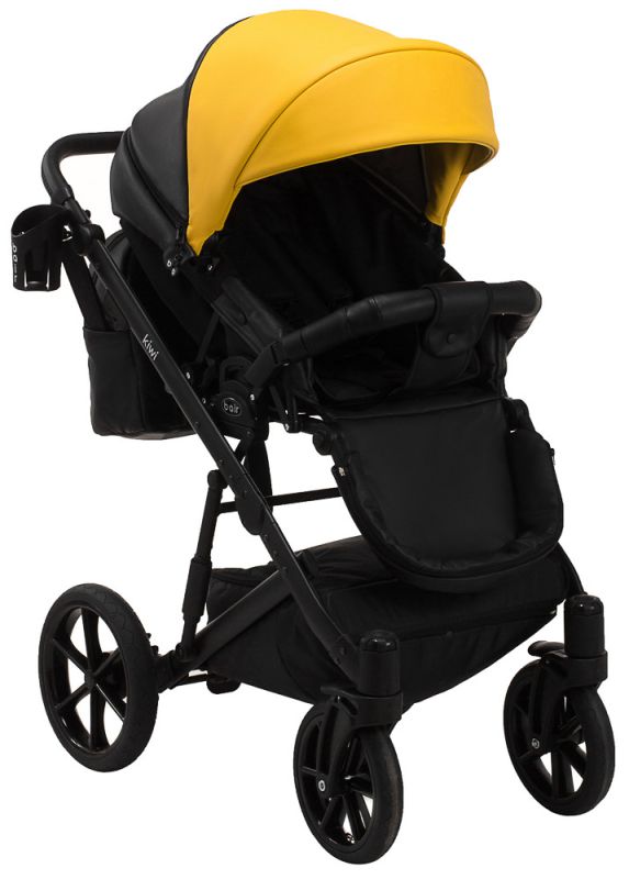 Коляска 2 в 1 Bair Kiwi кожа 100% BK-63/15 желтый - черный