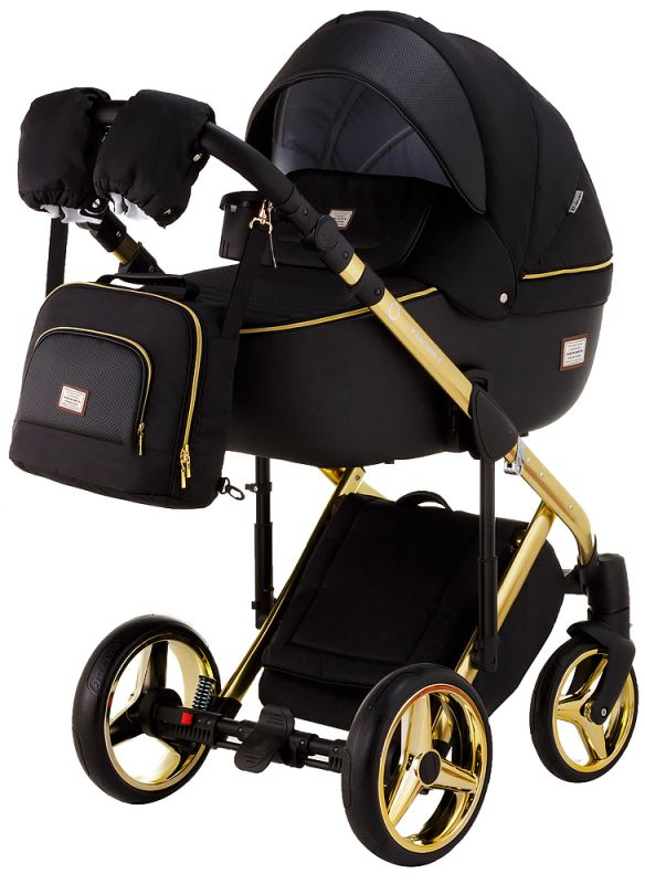 Коляска 2 в 1 Adamex Luciano Polar (Gold) Q85 чорний - чорна шкіра (видавлена крапка)