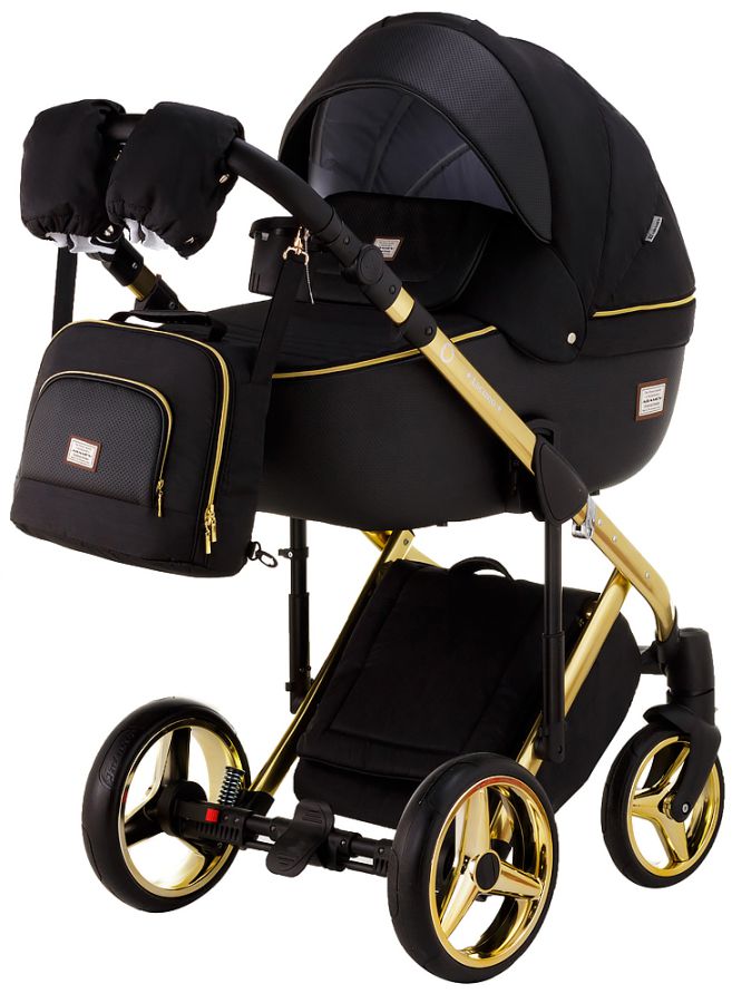 Коляска 2 в 1 Adamex Luciano Polar (Gold) Q85 чорний - чорна шкіра (видавлена крапка)