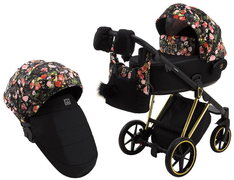 Коляска 2 в 1 Adamex Porto Special Edition (Gold) Flowers-1