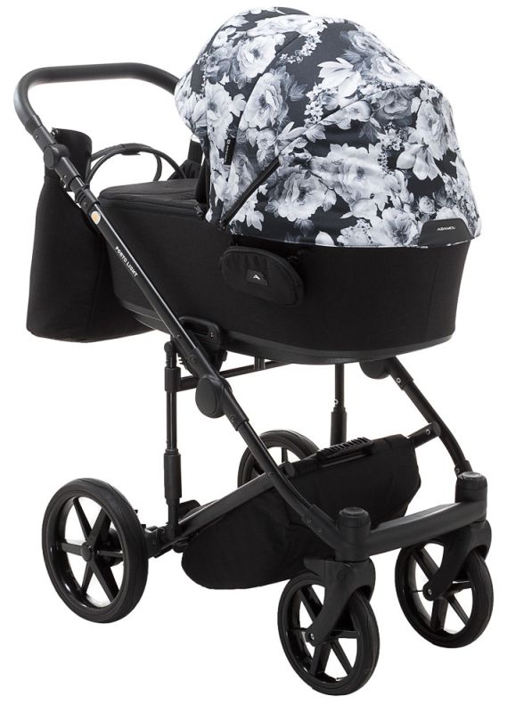 Коляска 2 в 1 Adamex Porto Light Flowers 11 черный (черно цветы)-белые