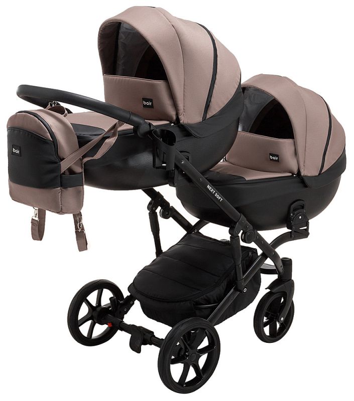 Коляска 2 в 1 для двойни Bair Next DUO Soft 03 темный капучино