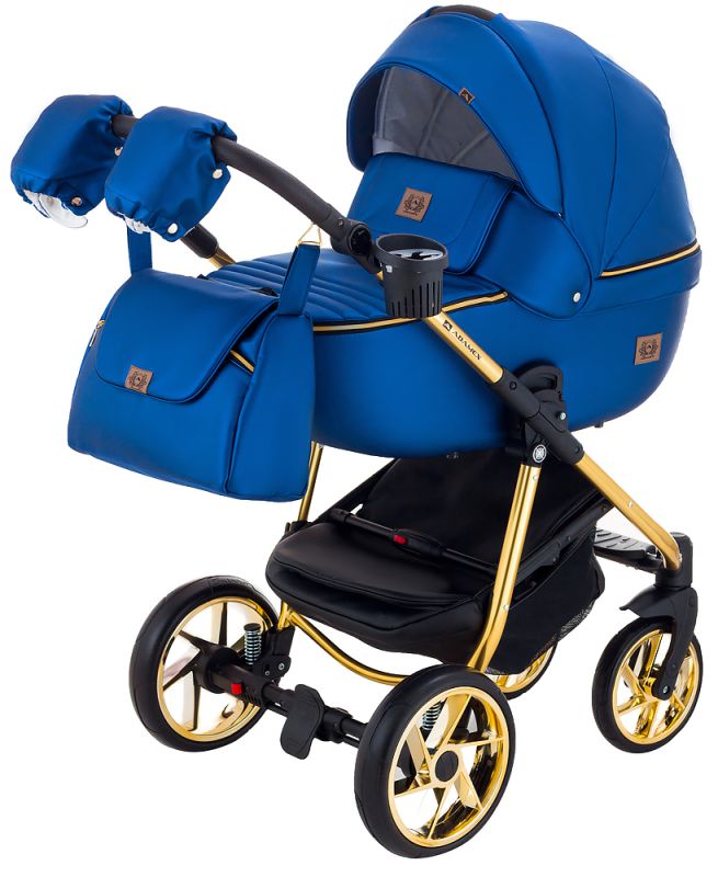 Коляска 2 в 1 Adamex Hybryd Plus Polar (Gold) Шкіра 100% Y220А темно-синій перламутр