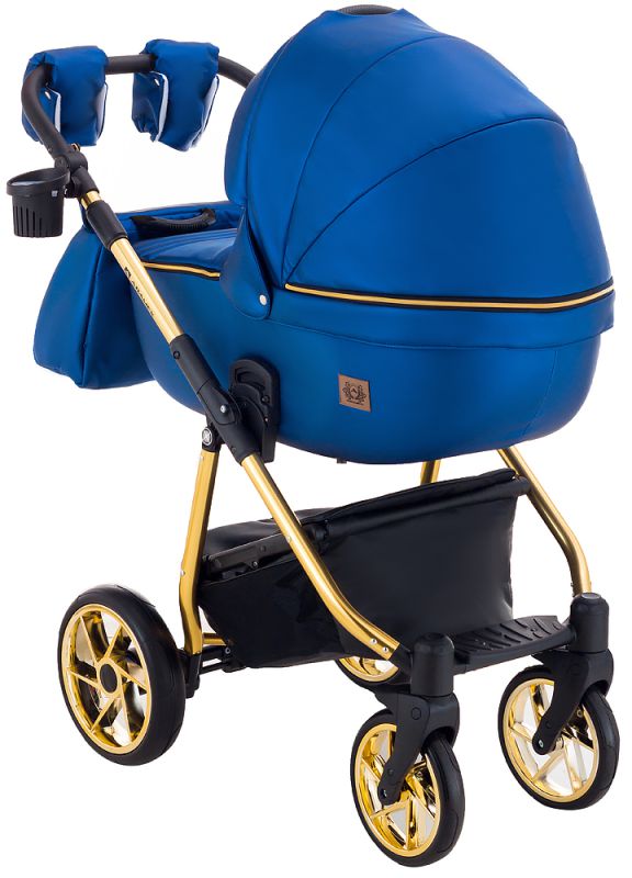 Коляска 2 в 1 Adamex Hybryd Plus Polar (Gold) Шкіра 100% Y220А темно-синій перламутр
