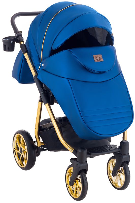 Коляска 2 в 1 Adamex Hybryd Plus Polar (Gold) Шкіра 100% Y220А темно-синій перламутр