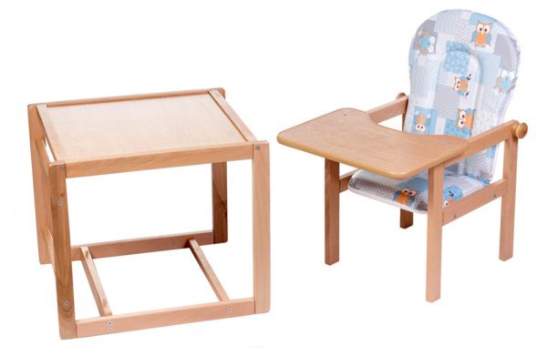 Стульчик- трансформер Dorjan Kombi Gucio 11S светлый бук МДФ  голубой (совы)