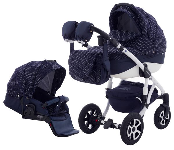 Коляска 2 в 1 Adamex Erika Len 399W темно-синій (візерунок серця)
