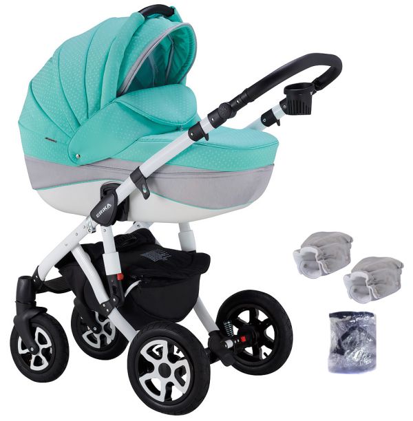 Коляска 2 в 1 Adamex Erika Len 398W бірюзовий (сріблястий горох) - світло-сірий
