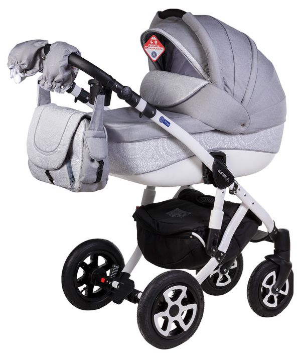 Коляска 2 в 1 Adamex Erika Len 373W світло-сірий-св.сірий малюнок мереживо