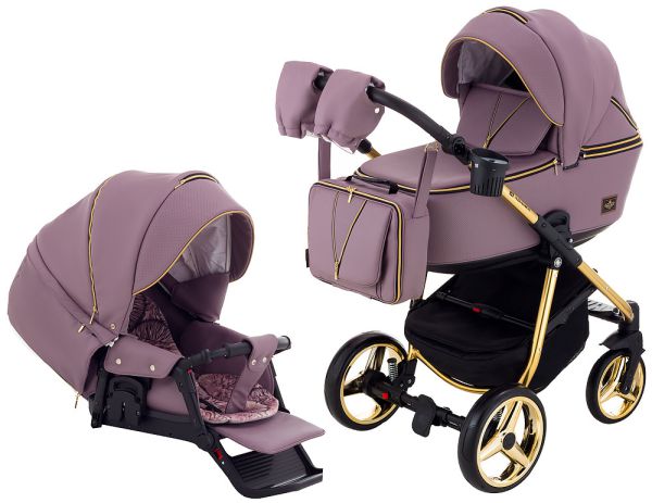Коляска 2 в 1 Adamex Sierra Polar (Gold) шкіра 100% SR332A бузковий - бузковий (перфорація)