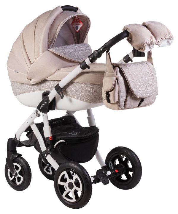 Коляска 2 в 1 Adamex Erika Len 375W бежевий-бежевий малюнок мереживо