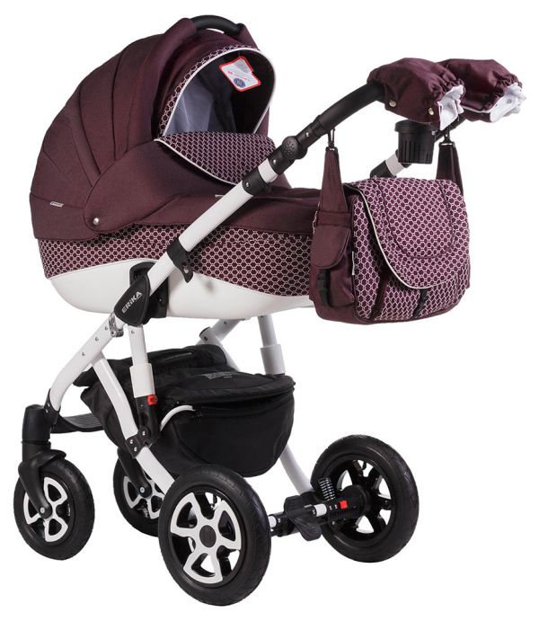 Коляска 2 в 1 Adamex Erika Len 349W бордовий (білі кола)