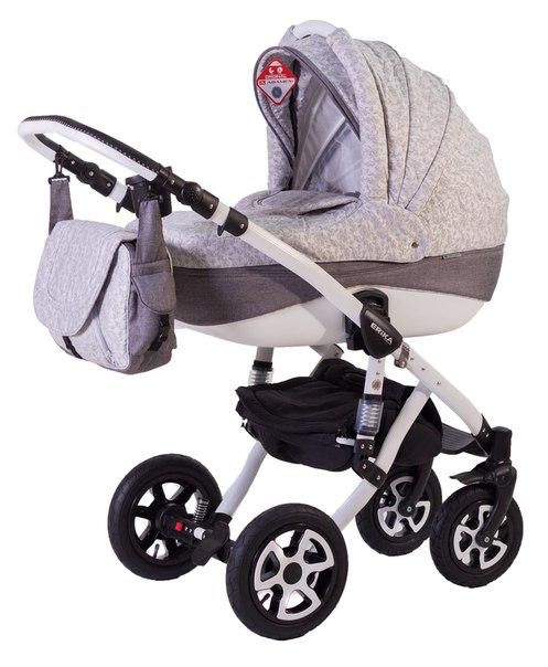 Коляска 2 в 1 Adamex Erika Len 227W сірий(квіточки)-сірий(льон)