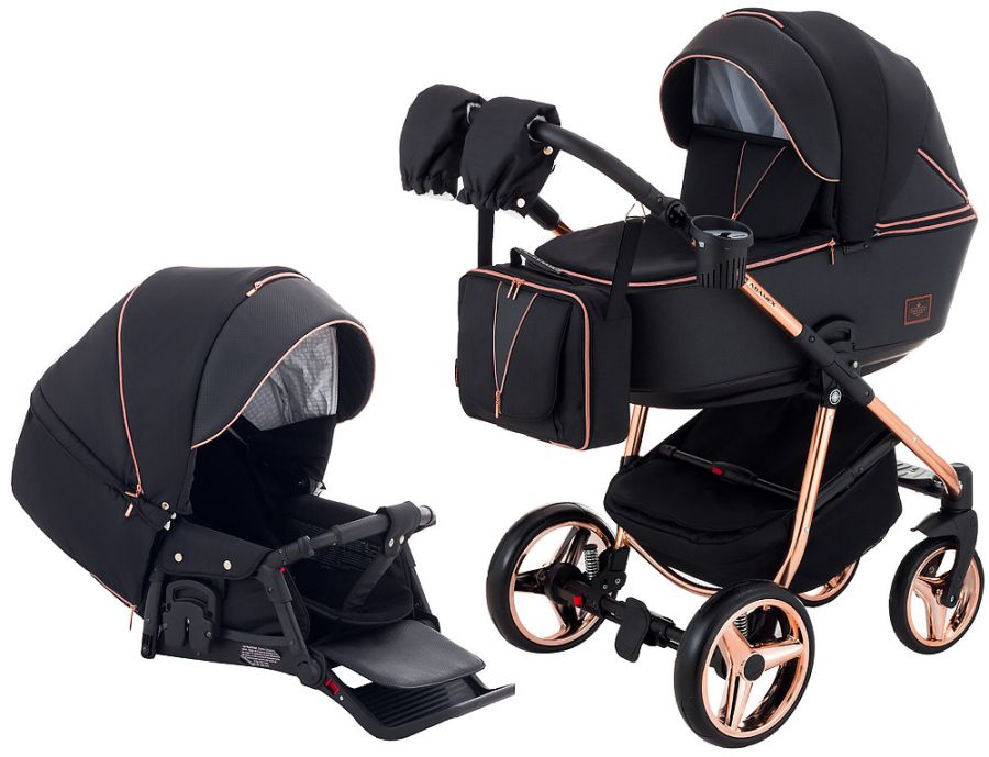 Коляска 2 в 1 Adamex Sierra Polar (Pink Gold) SR408 черный - черный кожа (перфорация)