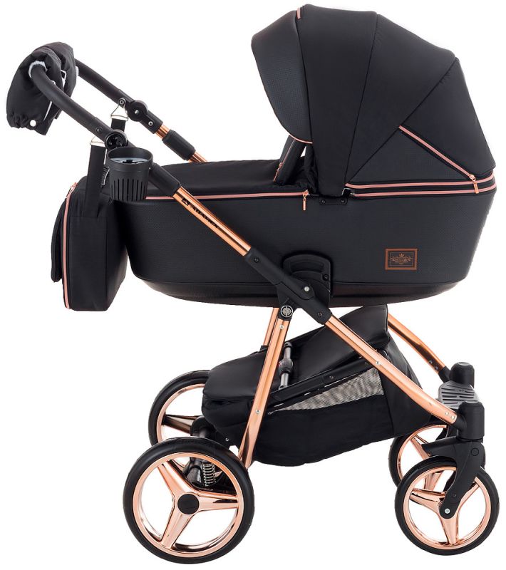 Коляска 2 в 1 Adamex Sierra Polar (Pink Gold) SR408 черный - черный кожа (перфорация)