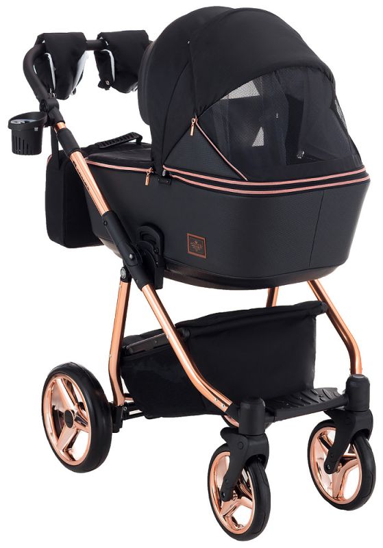 Коляска 2 в 1 Adamex Sierra Polar (Pink Gold) SR408 черный - черный кожа (перфорация)