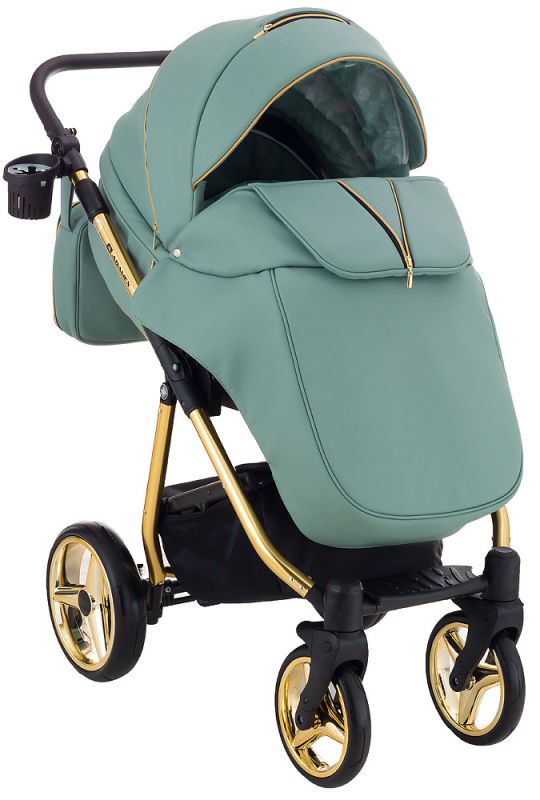 Коляска 2 в 1 Adamex Sierra Polar (Gold) шкіра 100% SR337 нефрит - нефрит (перфорація)