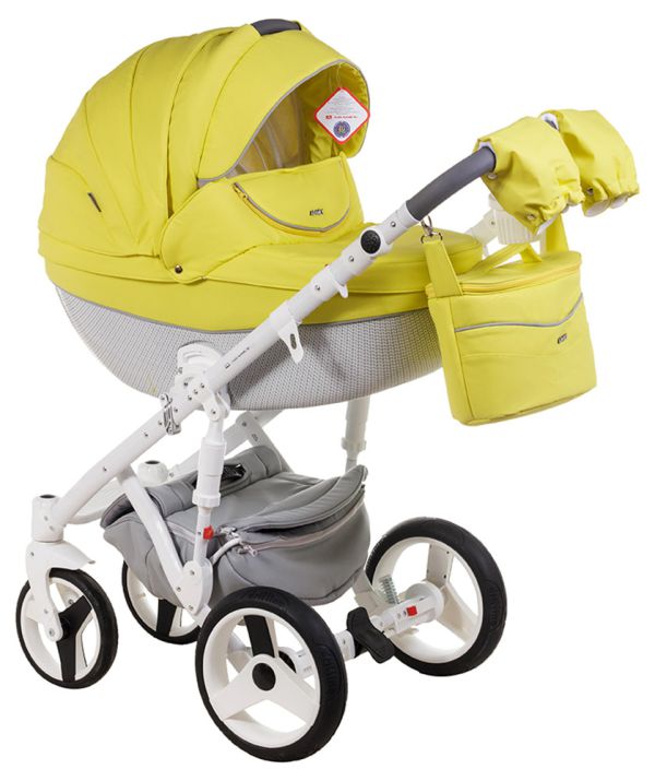 Коляска 2 в 1 Adamex Monte Deluxe Carbon шкіра 100% 39S-B лимонний (білий карбон та рама)