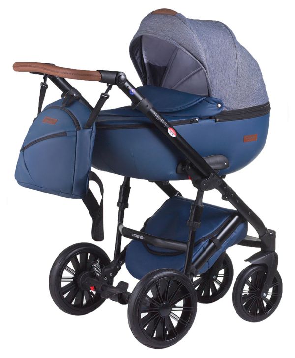 Коляска 2 в 1 Everflo Soft джинс-шкіра S-24 графіт джинс (з синім відливом) - темно-синя шкіра