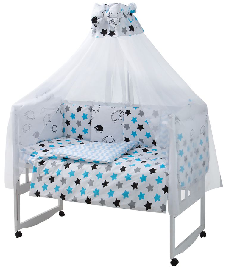 Детская постель Babyroom Classic Bortiki-01 (8 элементов)  белый (барашки, звездочки)