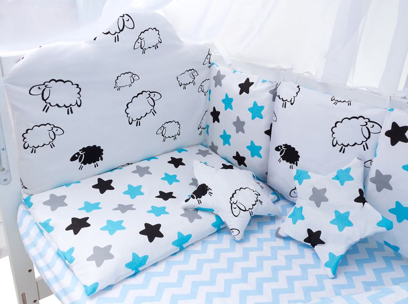 Детская постель Babyroom Classic Bortiki-01 (8 элементов)  белый (барашки, звездочки)