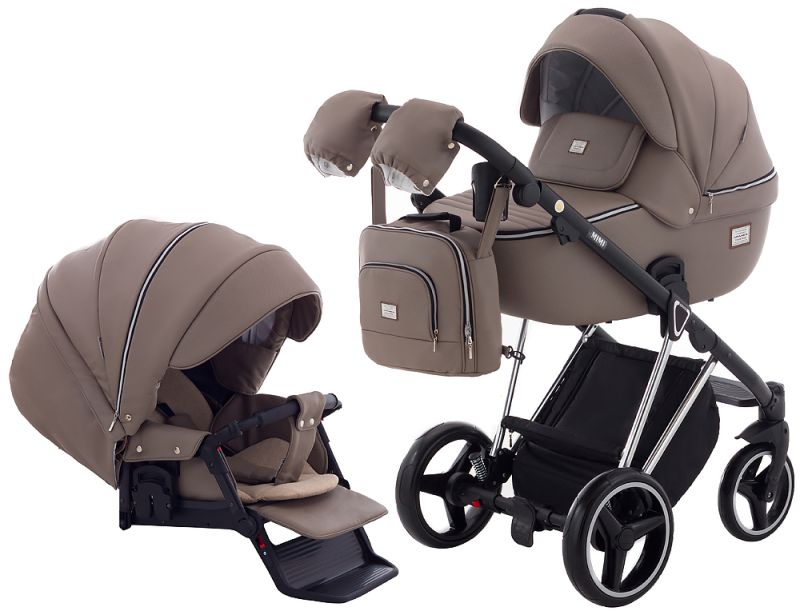 Коляска 2 в 1 Adamex Mimi Polar (Chrome) кожа 100% CR308 капучино кожа - капучино кожа (выдавленная точка)