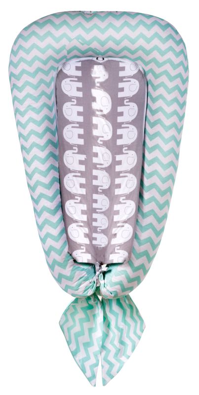 Кокон для новонароджених Babyroom Кокон-гніздечко elephant бірюзовий-сірий