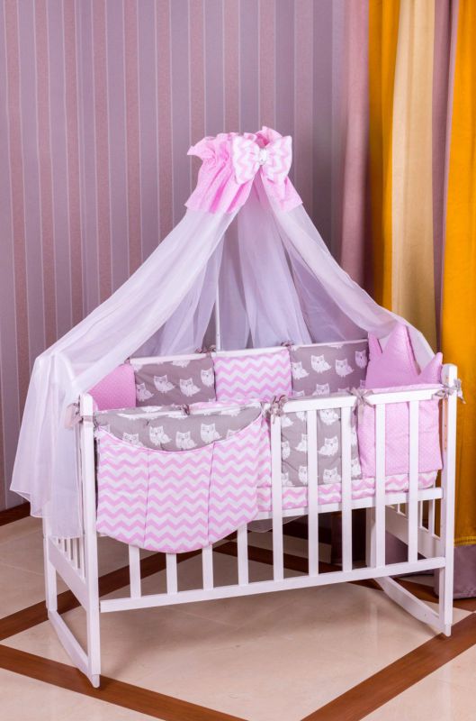 Дитяча постільна білизна Babyroom Bortiki lux-08 sowa рожевий - сірий