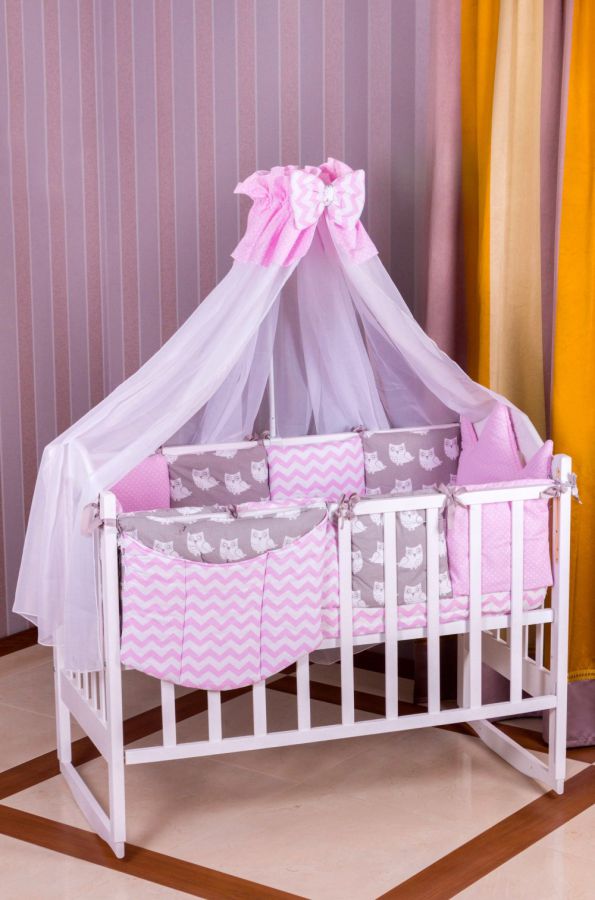 Детская постель Babyroom Bortiki lux-08 sowa розовый - серый