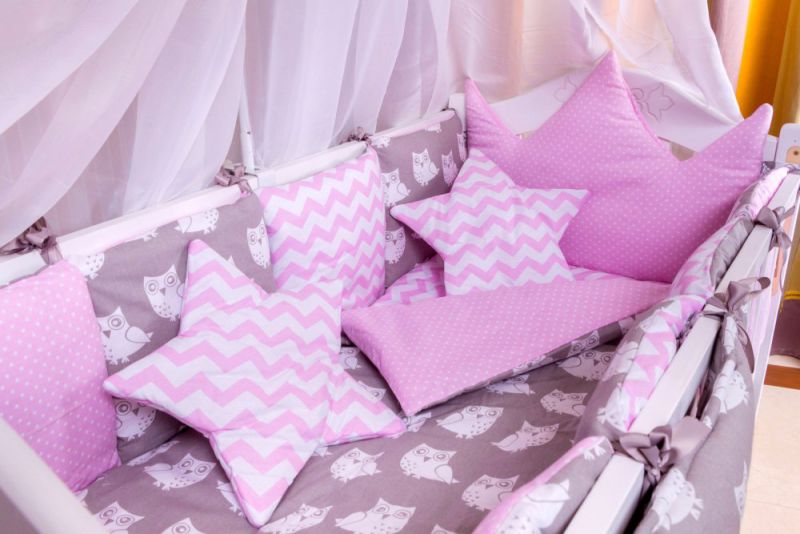Дитяча постільна білизна Babyroom Bortiki lux-08 sowa рожевий - сірий