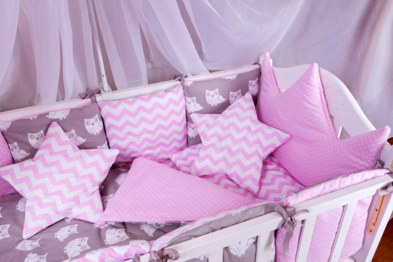 Дитяча постільна білизна Babyroom Bortiki lux-08 sowa рожевий - сірий