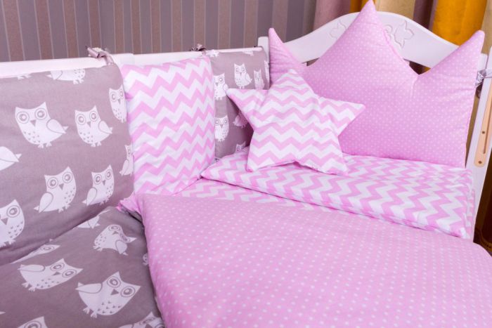 Детская постель Babyroom Bortiki lux-08 sowa розовый - серый