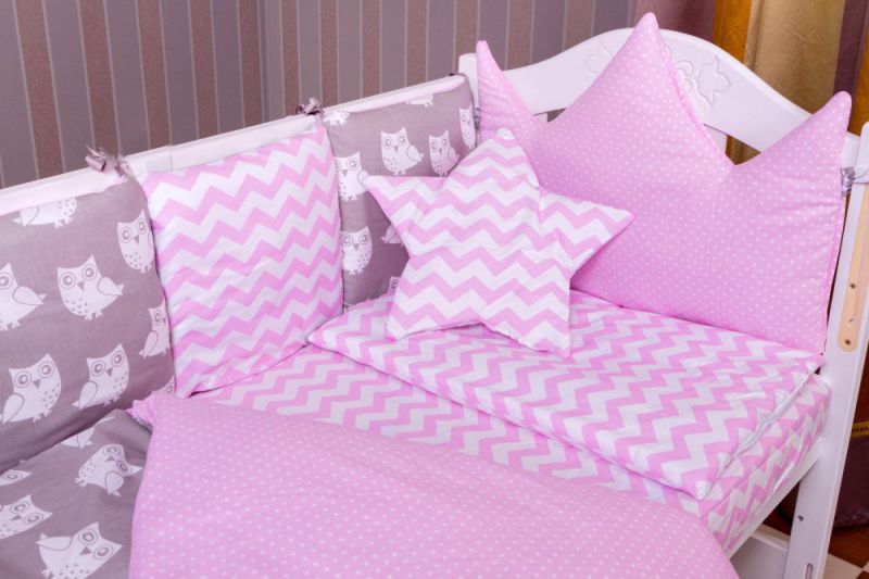 Дитяча постільна білизна Babyroom Bortiki lux-08 sowa рожевий - сірий