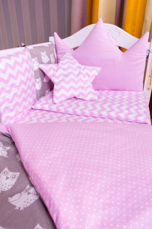 Дитяча постільна білизна Babyroom Bortiki lux-08 sowa рожевий - сірий