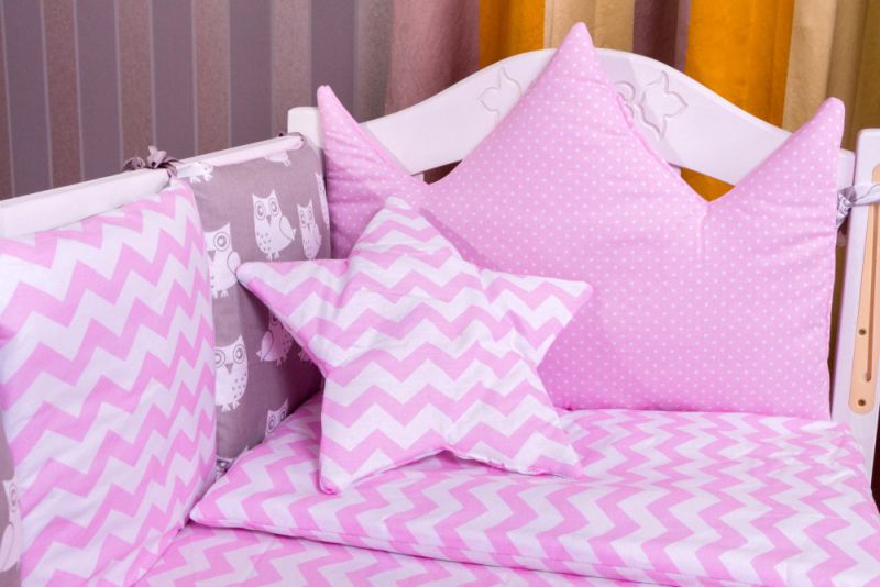 Дитяча постільна білизна Babyroom Bortiki lux-08 sowa рожевий - сірий