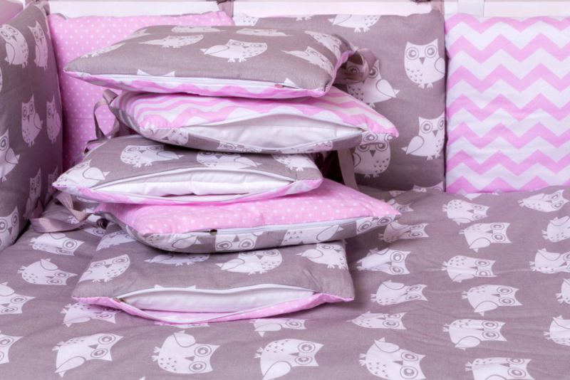 Дитяча постільна білизна Babyroom Bortiki lux-08 sowa рожевий - сірий