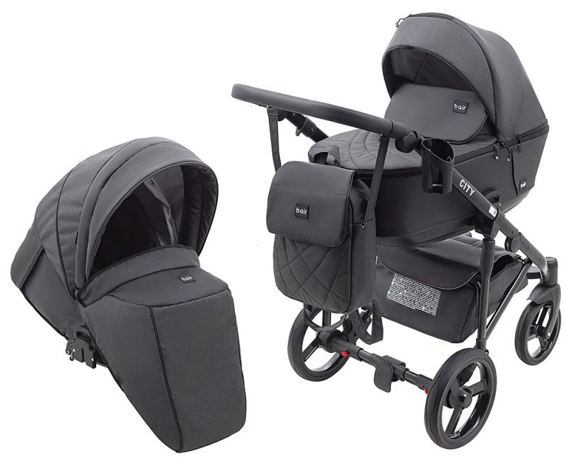 Коляска 2 в 1 Bair City Soft 222 черный - черная кожа