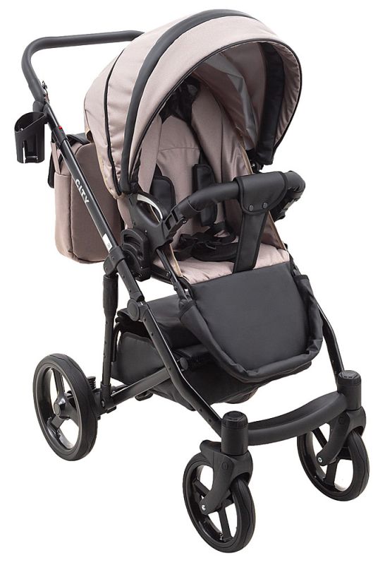 Коляска 2 в 1 Bair City Soft 455 капучино - черная кожа