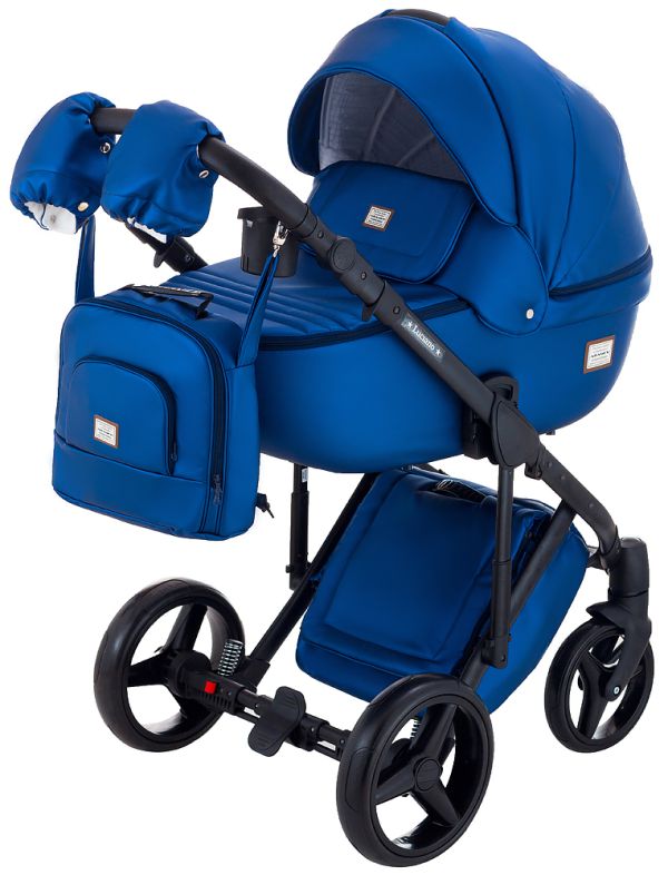 Коляска 2 в 1 Adamex Luciano шкіра 100% Y220 темно-синій перламутр