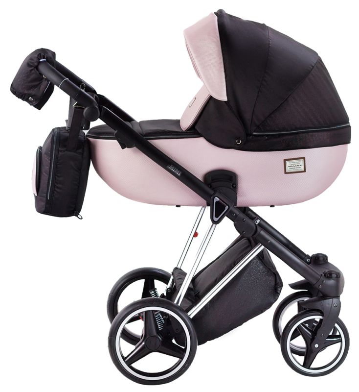 Коляска 2 в 1 Adamex Mimi Polar (Chrome) Y839-A черный (люрикс) - розовый (пудра) кожа (выдавленная точка)