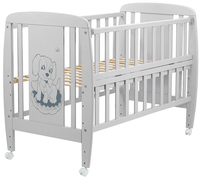 Кровать Babyroom Собачка откидной бок, колеса DSO-01  бук серый