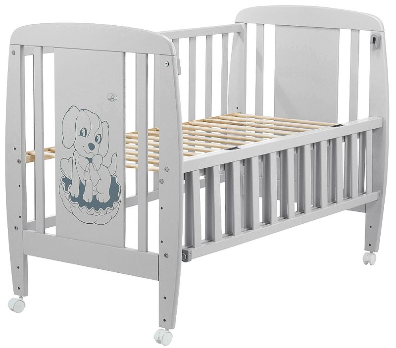 Кровать Babyroom Собачка откидной бок, колеса DSO-01  бук серый