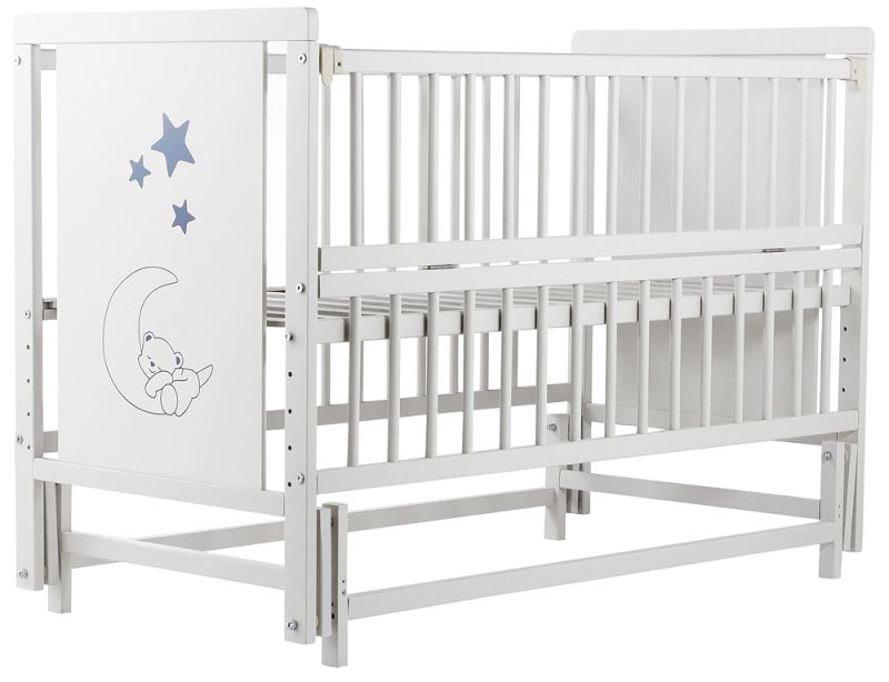 Кровать Babyroom Медвежонок M-02 маятник, откидной бок  бук белый