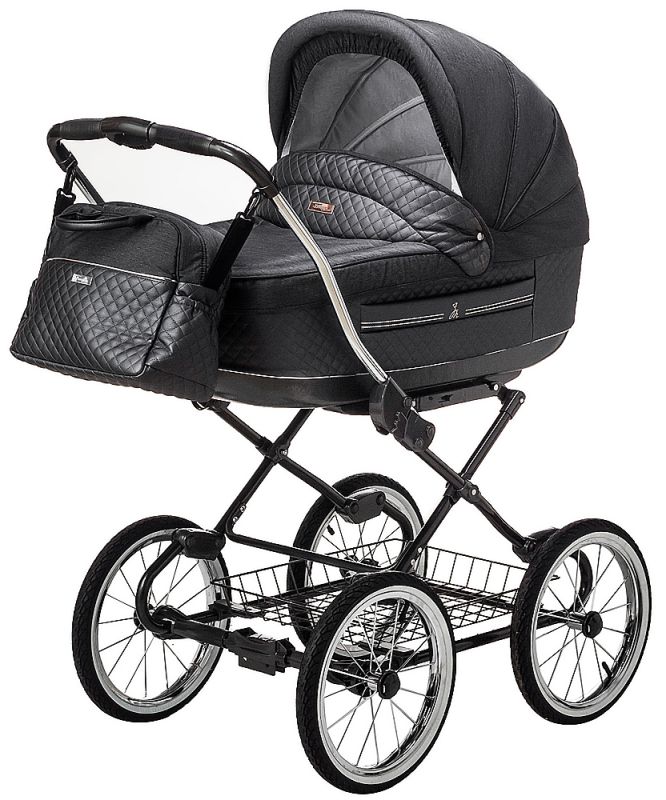 Коляска 2 в 1 класична Roan Marita Prestige (14" чорні колеса, чорна рама) P231 графіт - графітова (шкіра) перламутр