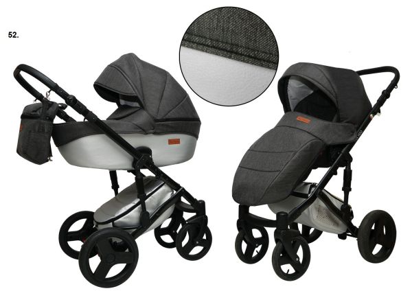 Коляска 2 в 1 Mikrus Onyx 52 сірий текстиль+срібло